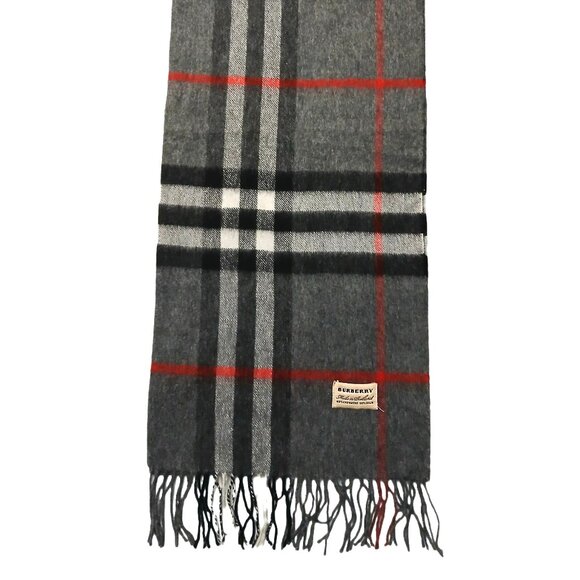 Burberry Vintage Gray Luxury Cashmere & Silk Plaid Fall Winter Scarf Scarves - Picture 1 of 5